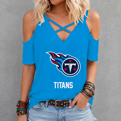 LIMITED EDITION - NEW CUSTOMIZED NFL31 TST TENNESSEE TITANS CRISS CROSS V-NECK TOP