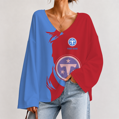 [SPECIAL OFFER] NEW CUSTOMIZED NFL31 TST TENNESSEE TITANS V NECK LONG SLEEVED CROP TOP