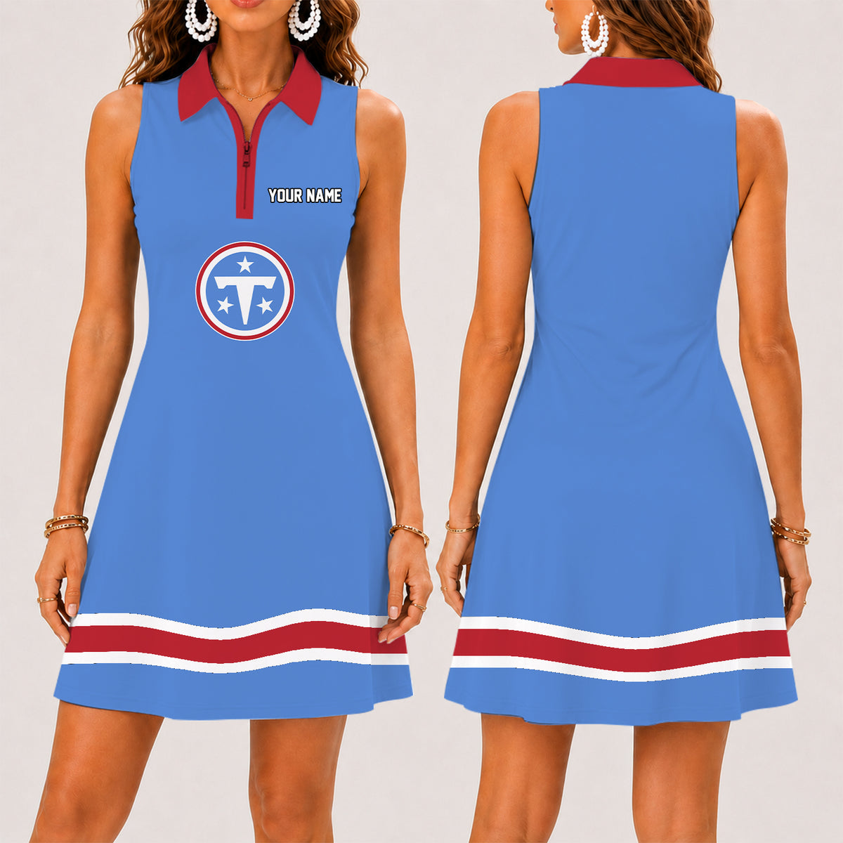 [SPECIAL OFFER] NEW CUSTOMIZED NFL31 TST TENNESSEE TITANS WOMEN'S ZIP SLEEVELESS POLO DRESS