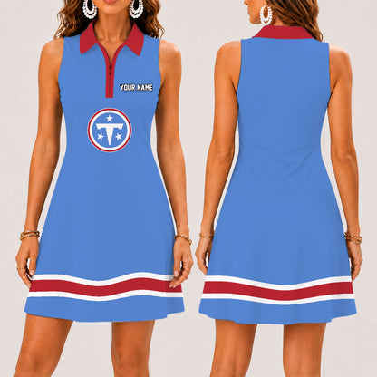 [SPECIAL OFFER] NEW CUSTOMIZED NFL31 TST TENNESSEE TITANS WOMEN'S ZIP SLEEVELESS POLO DRESS
