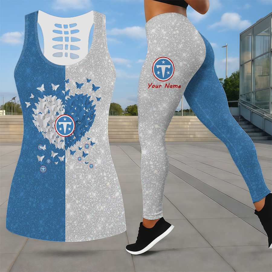 LIMITED EDITION - NEW CUSTOMIZED NFL31 TST TENNESSEE TITANS LEGGINGS & HOLLOW TANK TOP SET