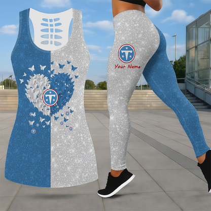 LIMITED EDITION - NEW CUSTOMIZED NFL31 TST TENNESSEE TITANS LEGGINGS & HOLLOW TANK TOP SET