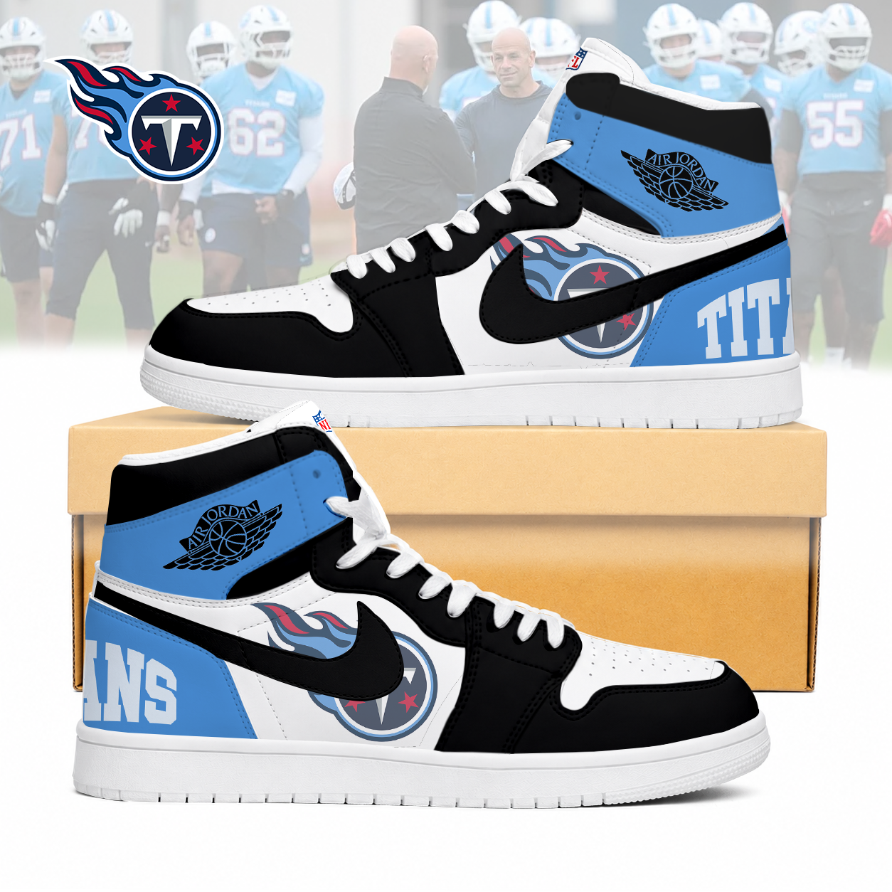 LIMITED EDITION - NEW CUSTOMIZED NFL31 TST TENNESSEE TITANS AIR JORDAN SNEAKERS