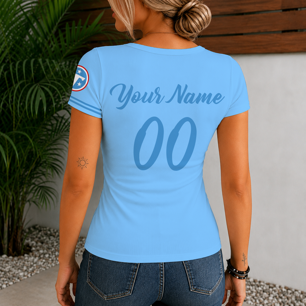 [SPECIAL OFFER] NEW CUSTOMIZED NFL31 TST TENNESSEE TITANS WOMEN'S SHORT SLEEVE HENLEY T-SHIRT