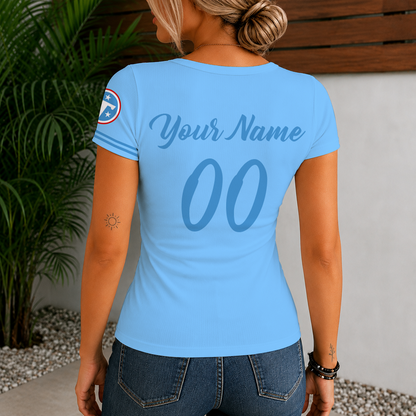 [SPECIAL OFFER] NEW CUSTOMIZED NFL31 TST TENNESSEE TITANS WOMEN'S SHORT SLEEVE HENLEY T-SHIRT