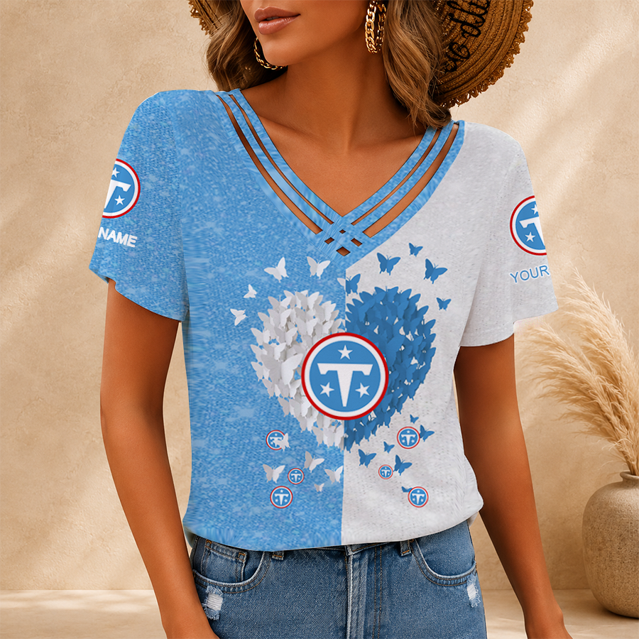 LIMITED EDITION - NEW CUSTOMIZED NFL31 TST TENNESSEE TITANS V-NECK SHIRT