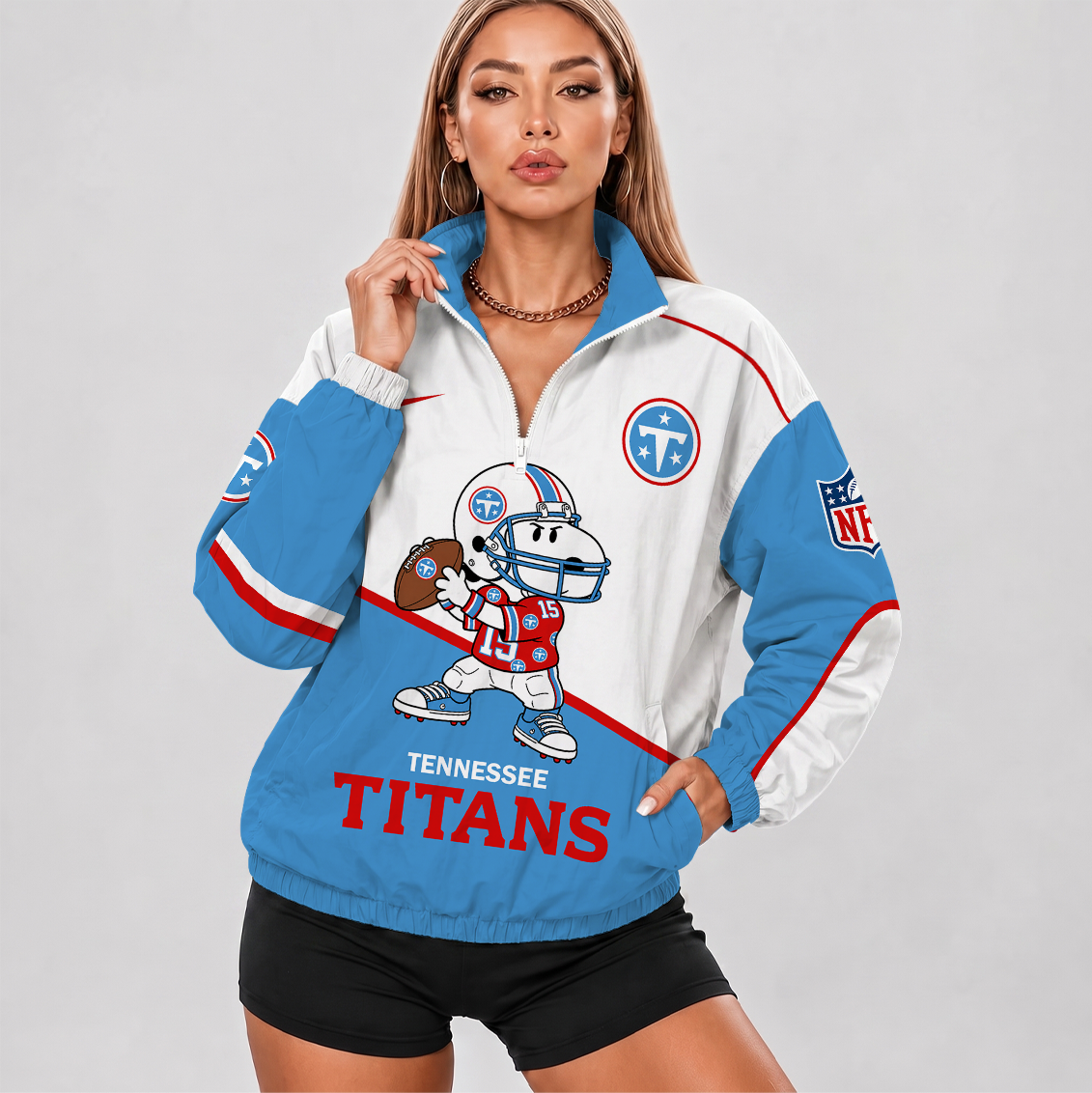 [SPECIAL OFFER] NEW CUSTOMIZED NFL31 TST TENNESSEE TITANS V-NECK ZIPPER SWEATSHIRT JACKET