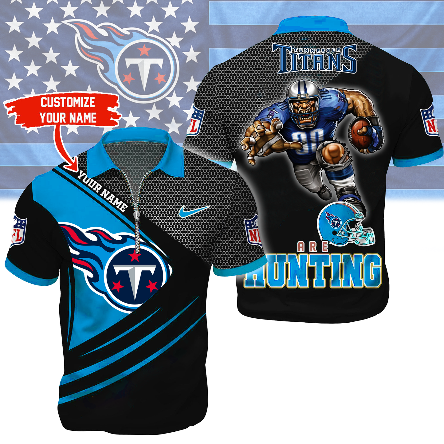 LIMITED EDITION - NEW CUSTOMIZED NFL31 TST TENNESSEE TITANS HARLEY-DAVIDSON POLO WITH ZIPPER SHIRT