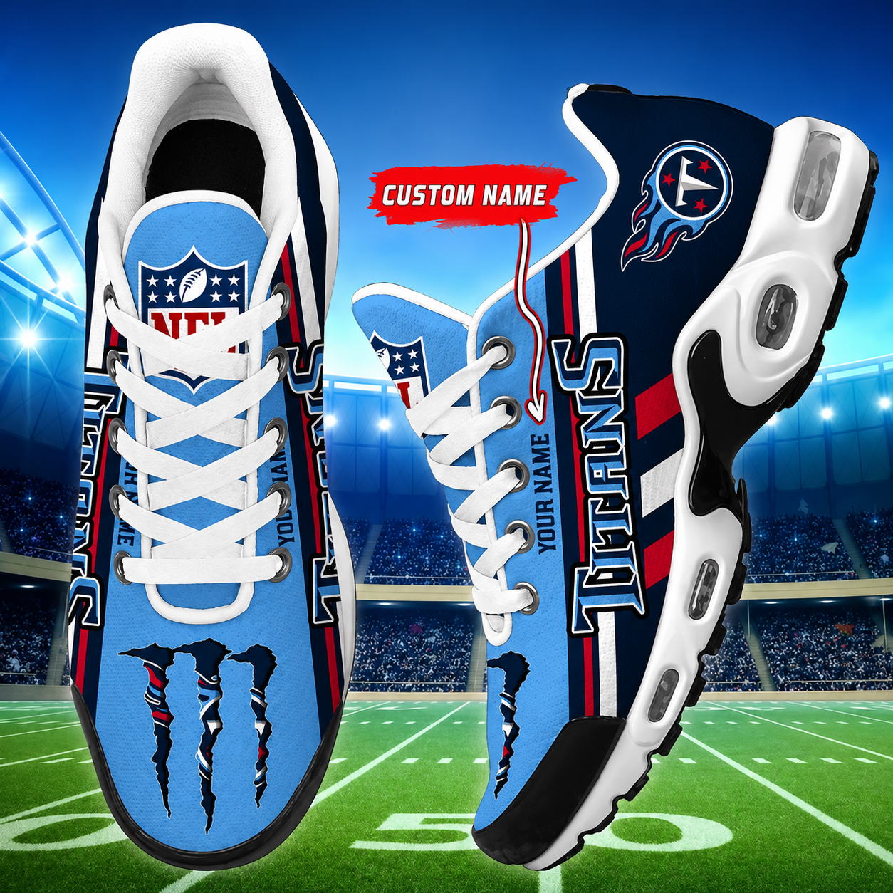 LIMITED EDITION - NEW CUSTOMIZED NFL31 TST TENNESSEE TITANS AIR MAX PLUS SNEAKERS