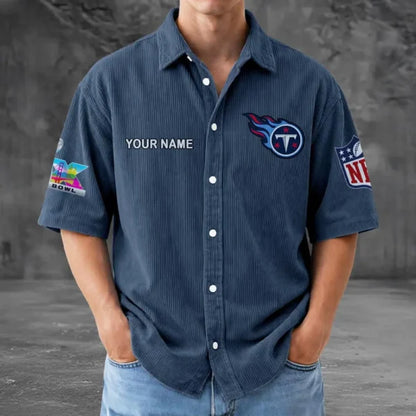 LIMITED EDITION - NEW CUSTOMIZED NFL31 TST TENNESSEE TITANS SEERSUCKER BUTTON SHIRT