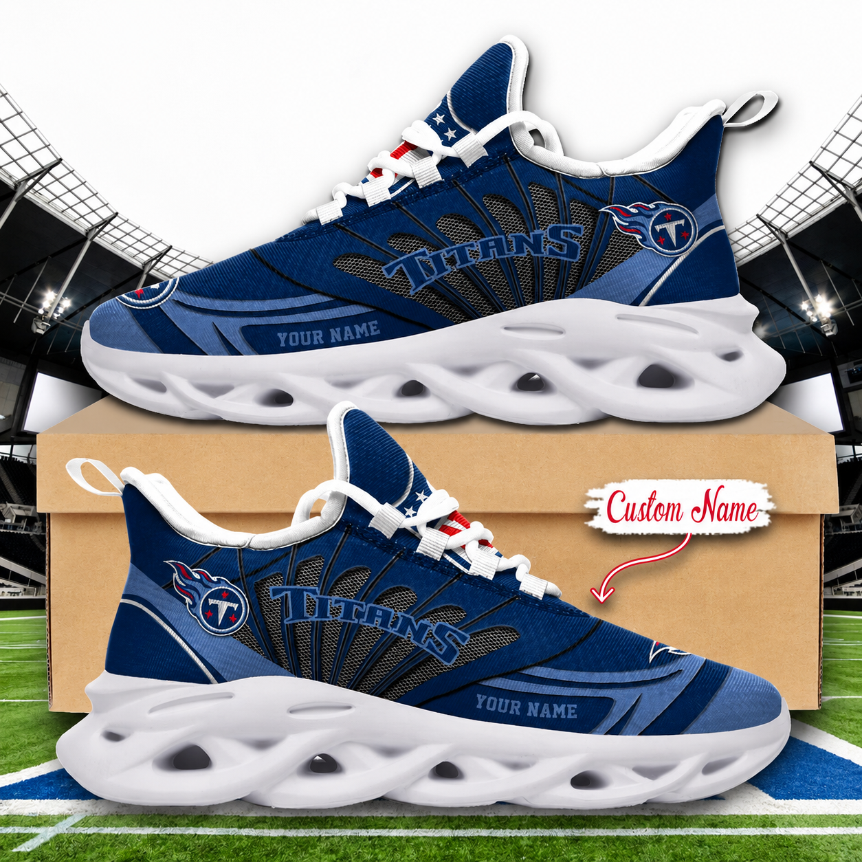 LIMITED EDITION - NEW CUSTOMIZED NFL31 TST TENNESSEE TITANS UNISEX CLUNKY SNEAKERS