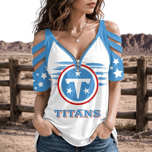 [SPECIAL OFFER] NEW CUSTOMIZED NFL31 TST TENNESSEE TITANS STRAPPY COLD-SHOULDER TOP