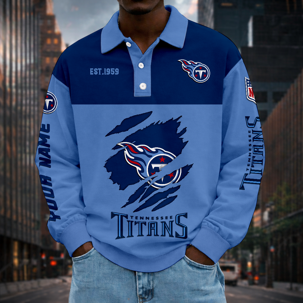 LIMITED EDITION - NEW CUSTOMIZED NFL31 TST TENNESSEE TITANS MEN LONG SLEEVE POLO