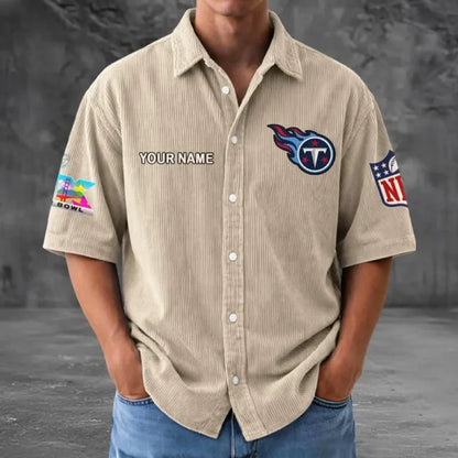 LIMITED EDITION - NEW CUSTOMIZED NFL31 TST TENNESSEE TITANS SEERSUCKER BUTTON SHIRT