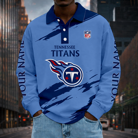 LIMITED EDITION - NEW CUSTOMIZED NFL31 TST TENNESSEE TITANS MEN LONG SLEEVE POLO