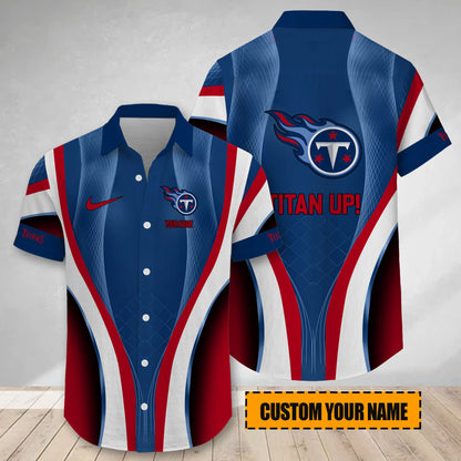 LIMITED EDITION - NEW CUSTOMIZED NFL31 TST TENNESSEE TITANS SHORT SLEEVE BUTTON-UP SHIRT