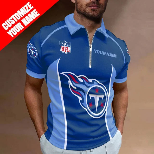 LIMITED EDITION - NEW CUSTOMIZED NFL31 TST TENNESSEE TITANS ZIP POLO SHIRT