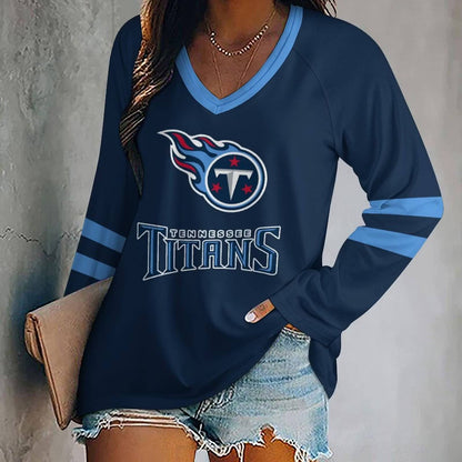 LIMITED EDITION - NEW CUSTOMIZED NFL31 TST TENNESSEE TITANS WOMEN'S V-NECK LONG SLEEVED SHIRT