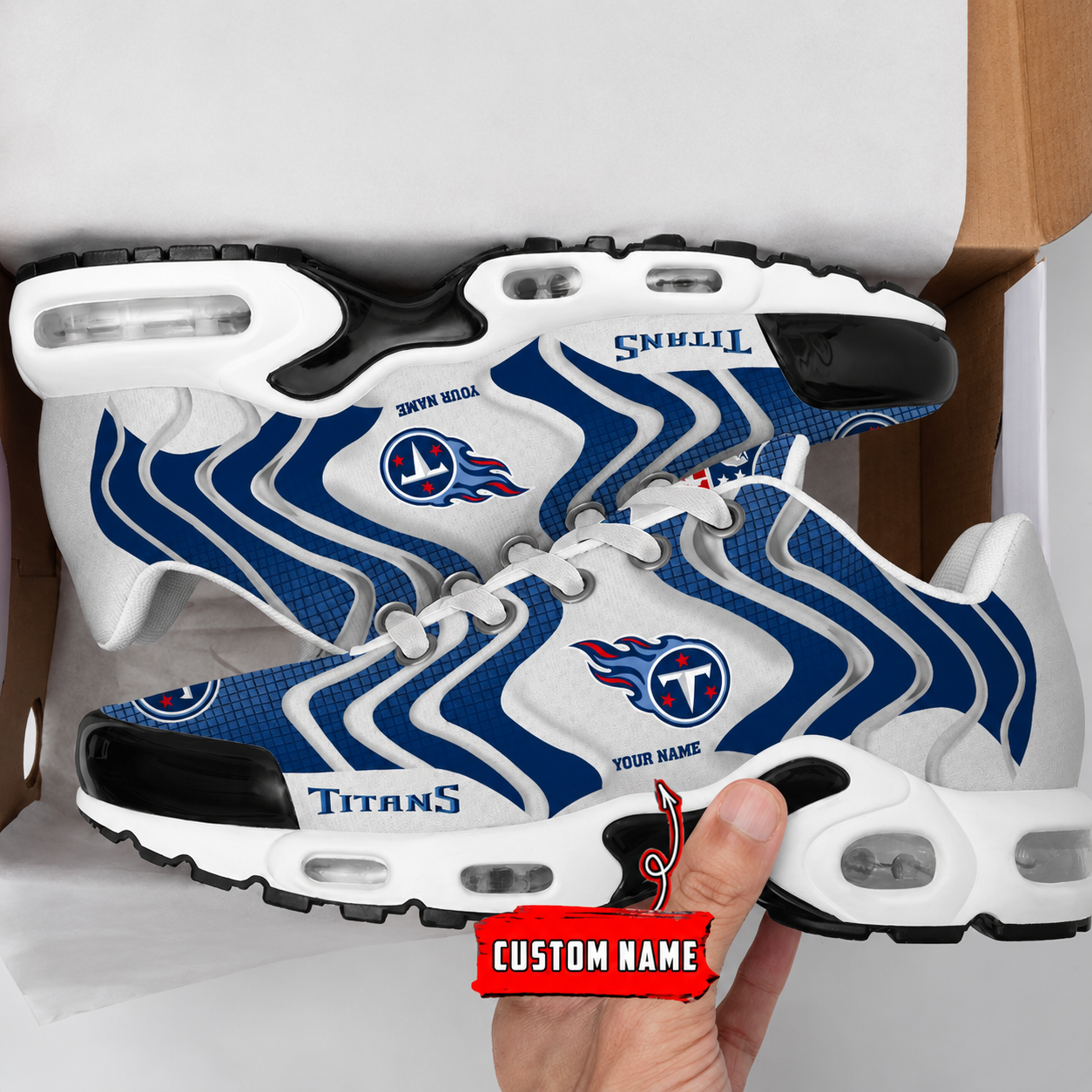 LIMITED EDITION - NEW CUSTOMIZED NFL31 TST TENNESSEE TITANS AIR MAX PLUS SNEAKERS
