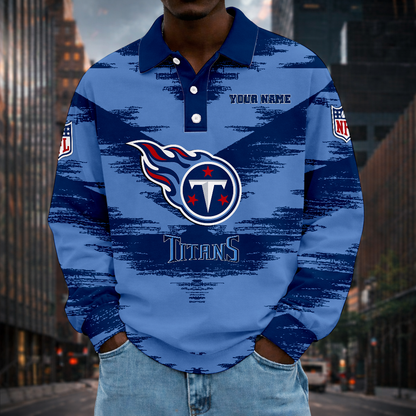 LIMITED EDITION - NEW CUSTOMIZED NFL31 TST TENNESSEE TITANS MEN LONG SLEEVE POLO