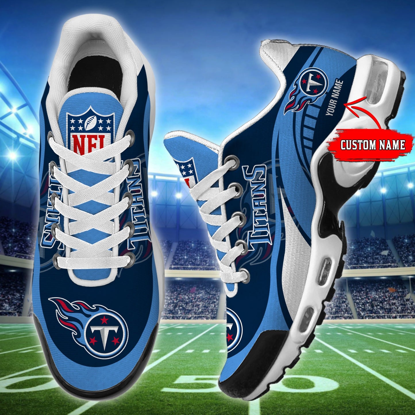LIMITED EDITION - NEW CUSTOMIZED NFL31 TST TENNESSEE TITANS AIR MAX PLUS SNEAKERS