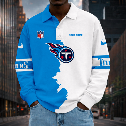 LIMITED EDITION - NEW CUSTOMIZED NFL31 TST TN TITANS MEN LONG SLEEVE POLO