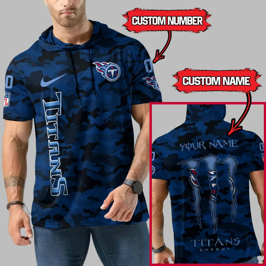 LIMITED EDITION - NEW CUSTOMIZED NFL31 TST TENNESSEE TITANS SHORT SLEEVE HOODIE