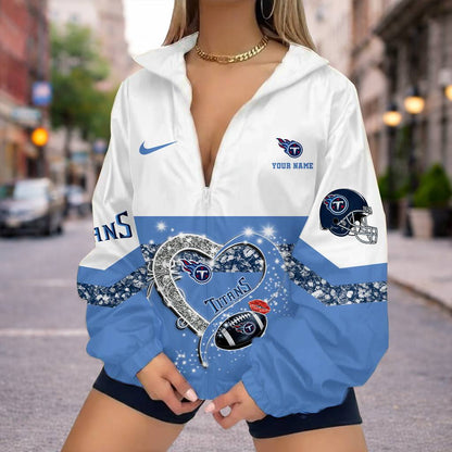 LIMITED EDITION - NEW CUSTOMIZED NFL31 TST TENNESSEE TITANS V-NECK ZIPPER SWEATSHIRT JACKET