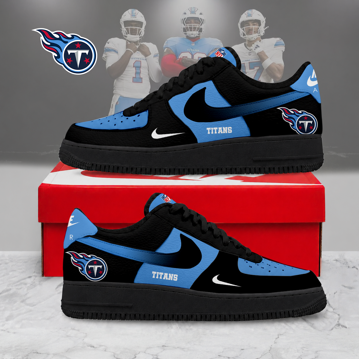 ELITE EDITION - NEW CUSTOMIZED NFL31 TST TENNESSEE TITANS AF1 SNEAKERS