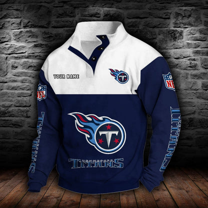 LIMITED EDITION - NEW CUSTOMIZED NFL31 TST TENNESSEE TITANS QUARTER-BUTTON STAND-COLLAR SWEATSHIRT
