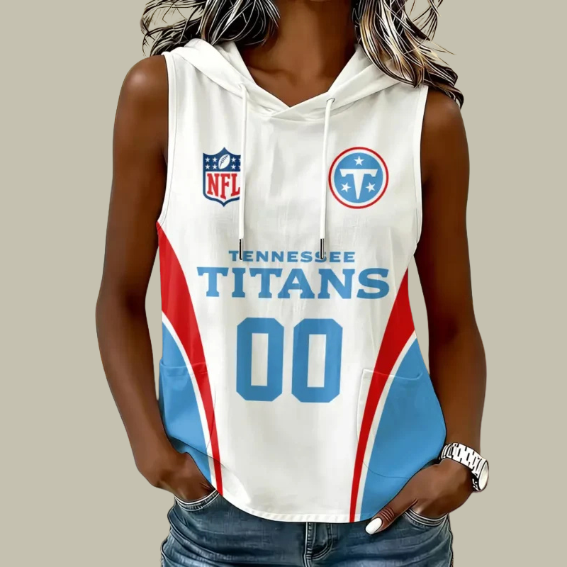 [SPECIAL OFFER] NEW CUSTOMIZED NFL31 TST TENNESSEE TITANS WOMEN'S SLEEVELESS HOODED POCKET TANK TOP