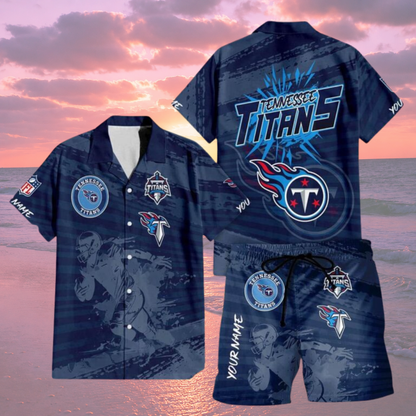 LIMITED EDITION  - NEW CUSTOMIZED NFL31 TST TENNESSEE TITANS UNISEX HAWAIIAN SHIRT & SHORTS SET