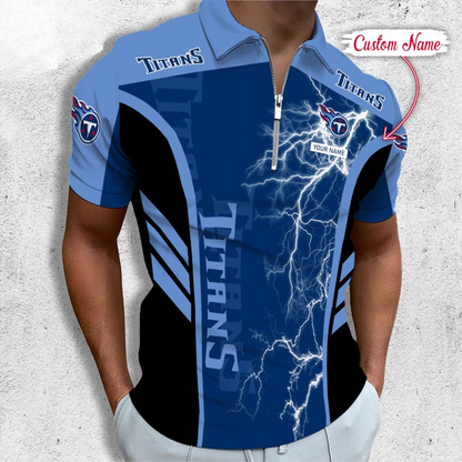LIMITED EDITION - NEW CUSTOMIZED NFL31 TST TENNESSEE TITANS ZIP POLO SHIRT