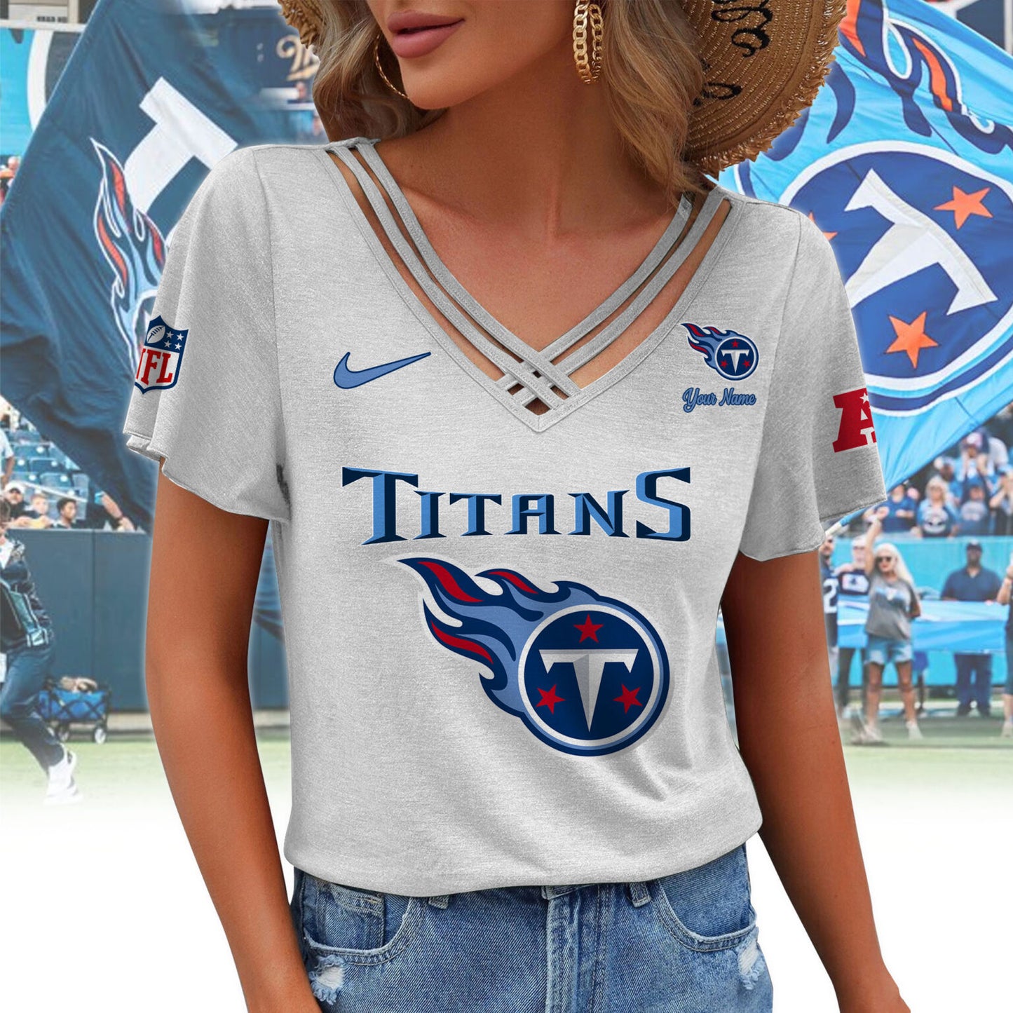 [SPECIAL OFFER] NEW CUSTOMIZED NFL31 TST TENNESSEE TITANS V-NECK SHIRT