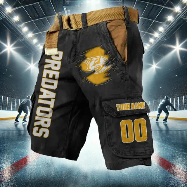 LIMITED EDITION - NEW CUSTOMIZED NHL31 NVP NASHVILLE PREDATORS CARGO SHORTS