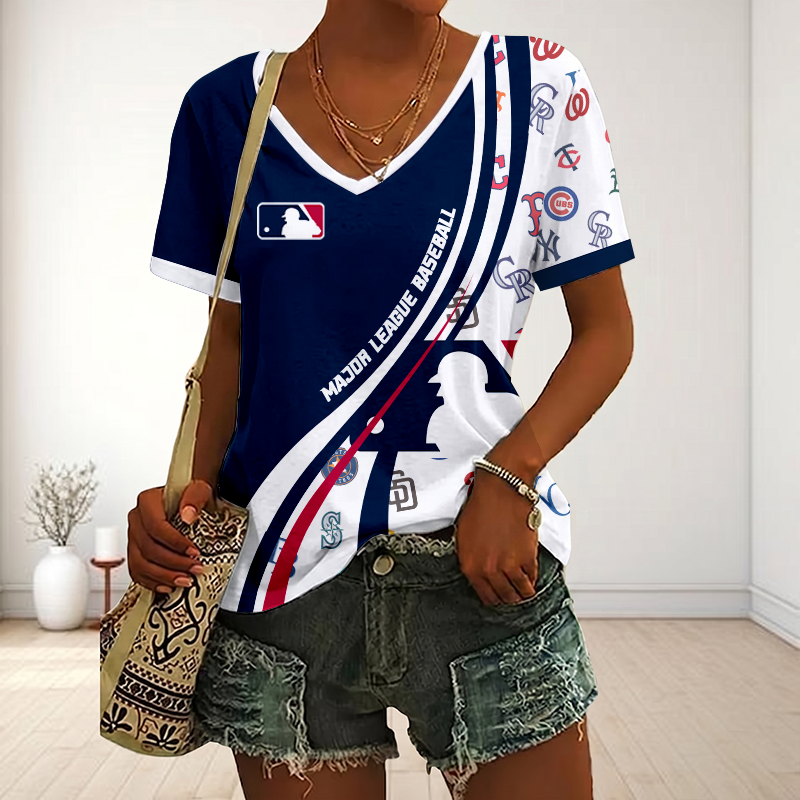 LIMITED EDITION - NEW CUSTOMIZED MLB32 MLB ALL TEAMS V-NECK FEMALE SHIRT