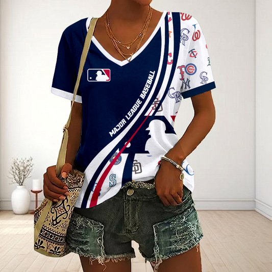 LIMITED EDITION - NEW CUSTOMIZED MLB32 MLB ALL TEAMS V-NECK FEMALE SHIRT