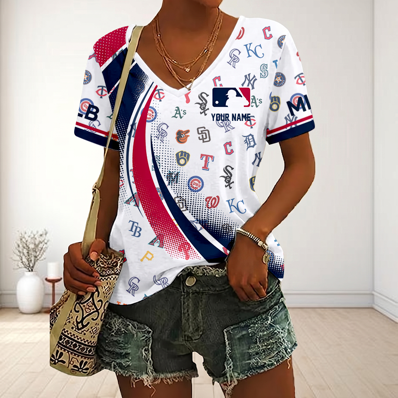 LIMITED EDITION - NEW CUSTOMIZED MLB32 MLB ALL TEAMS V-NECK FEMALE SHIRT