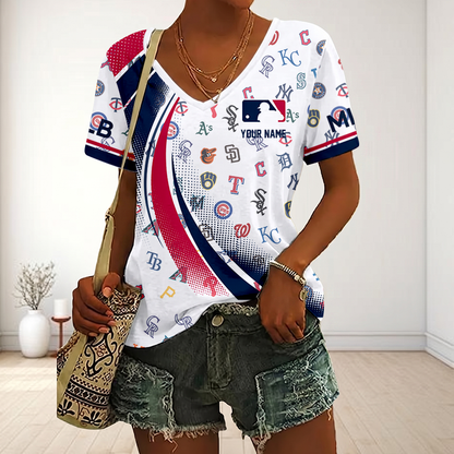 LIMITED EDITION - NEW CUSTOMIZED MLB32 MLB ALL TEAMS V-NECK FEMALE SHIRT