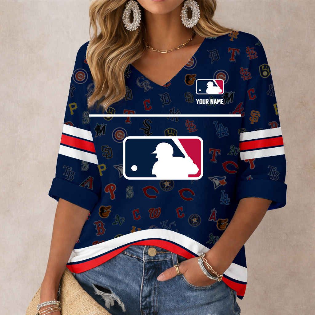 LIMITED EDITION - NEW CUSTOMIZED MLB32 MLB ALL TEAMS WOMEN'S HEART V-NECK LONG SLEEVE SHIRT