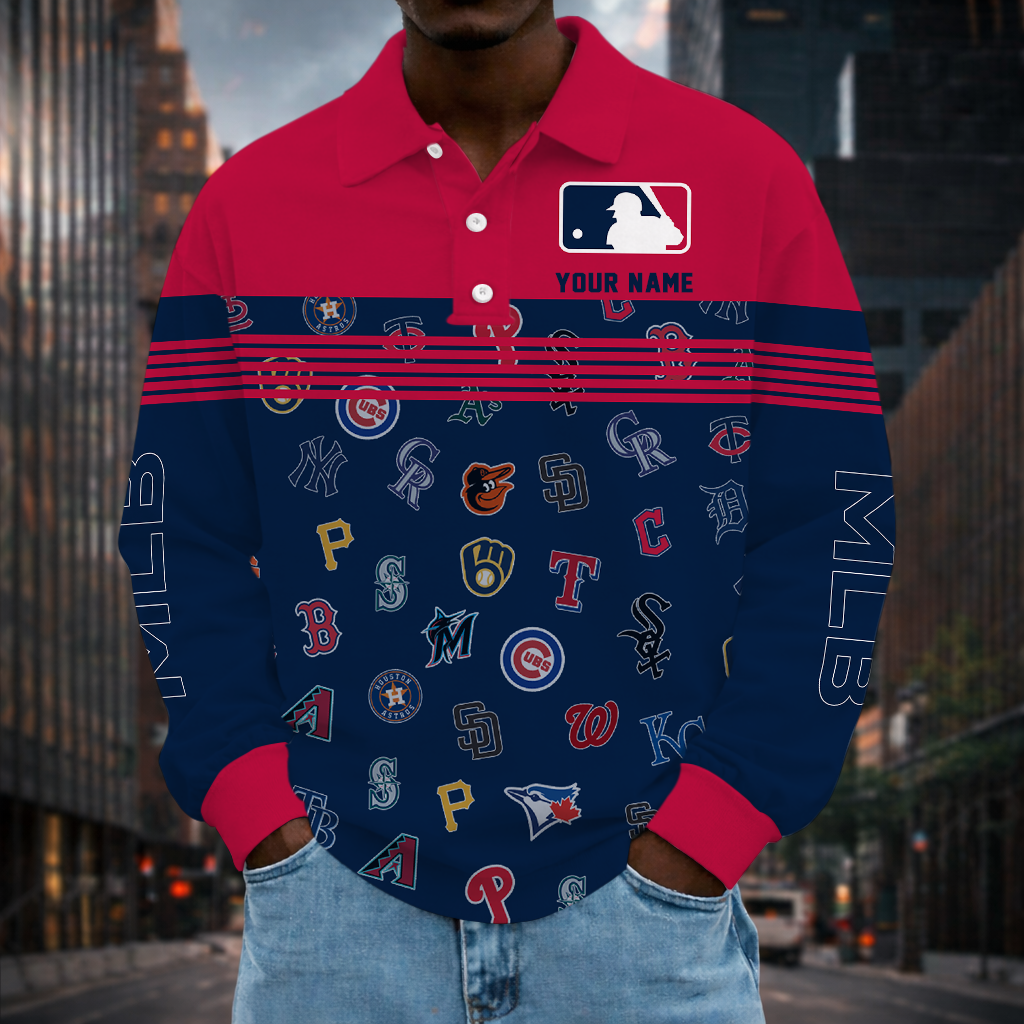 SPECIAL EDITION - NEW CUSTOMIZED MLB32 ALL TEAMS MEN'S LONG SLEEVE POLO