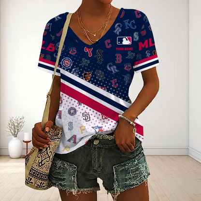 LIMITED EDITION - NEW CUSTOMIZED MLB32 MLB ALL TEAMS V-NECK FEMALE SHIRT