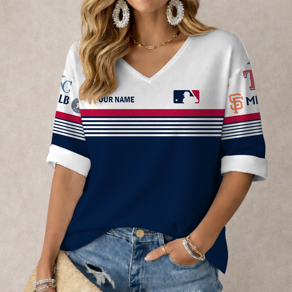 LIMITED EDITION - NEW CUSTOMIZED MLB32 MLB ALL TEAMS WOMEN'S HEART V-NECK LONG SLEEVE SHIRT