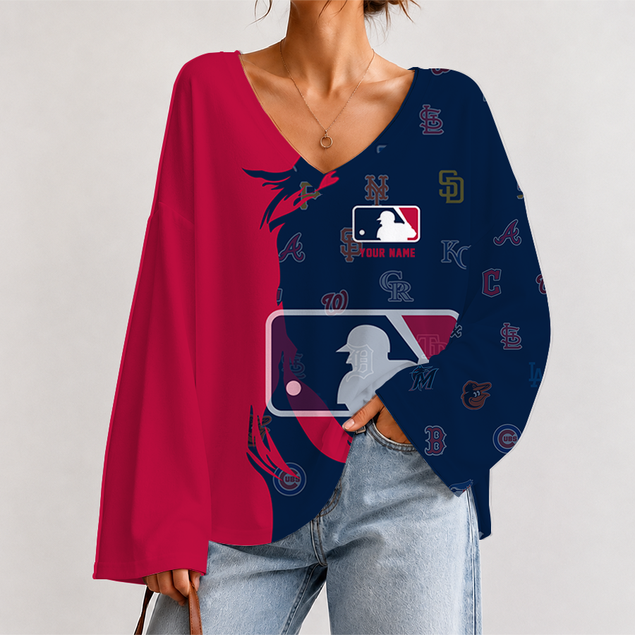 [FLASH SALE] NEW CUSTOMIZED MLB32 MLB ALL TEAMS V-NECK LONG SLEEVED CROP TOP