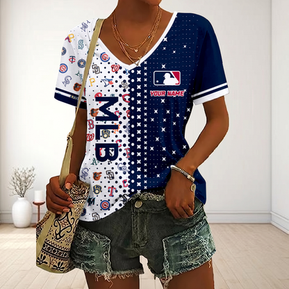 LIMITED EDITION - NEW CUSTOMIZED MLB32 MLB ALL TEAMS V-NECK FEMALE SHIRT