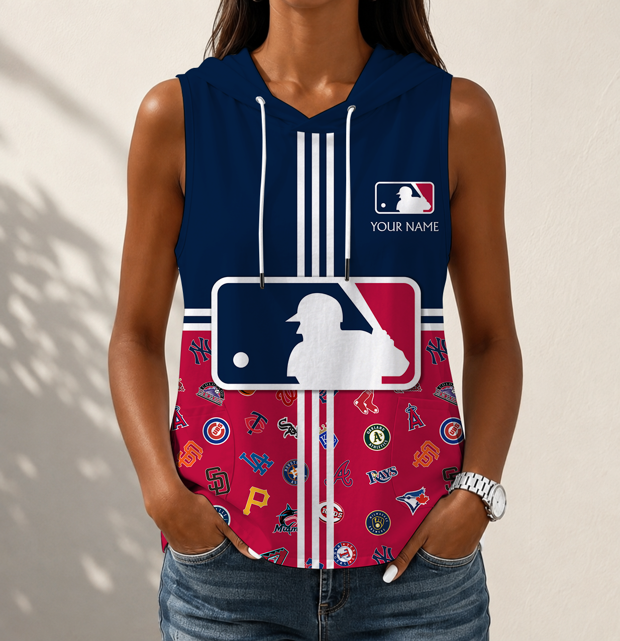 LIMITED EDITION - NEW CUSTOMIZED MLB32 BBA MLB ALL TEAMS WOMEN'S SLEEVELESS HOODED POCKET TANK TOP