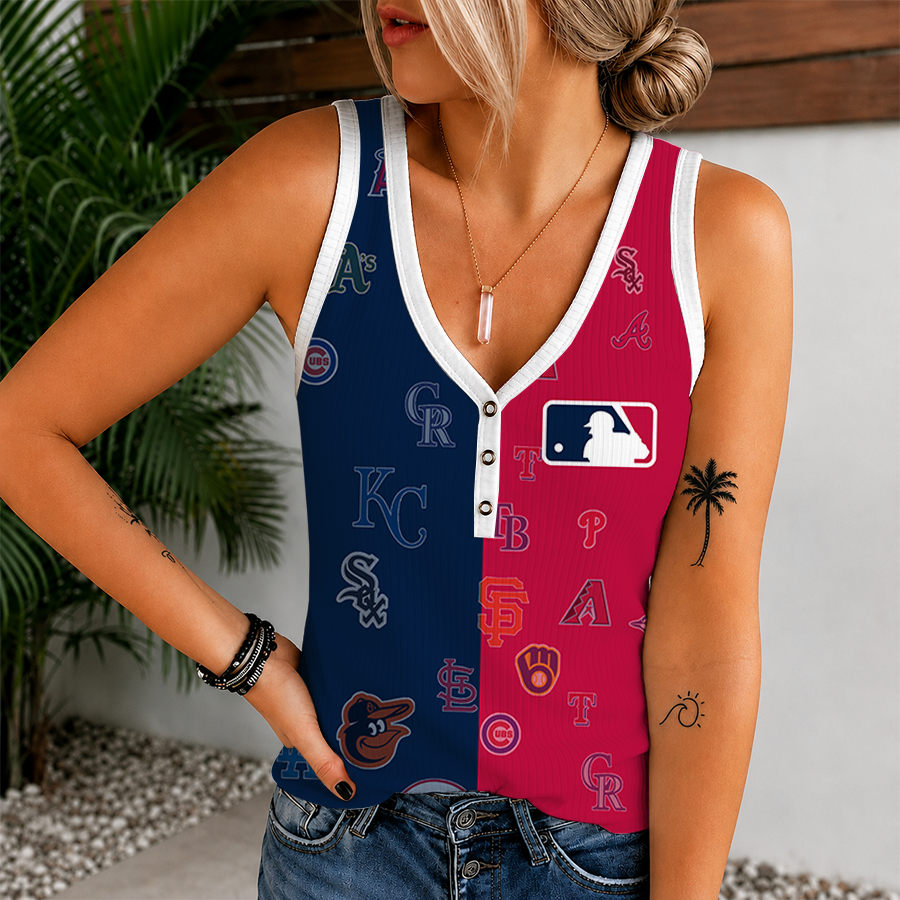 [FLASH SALE] NEW CUSTOMIZED MLB32 BBA MLB ALL TEAMS WOMEN'S V-NECK TANK TOP