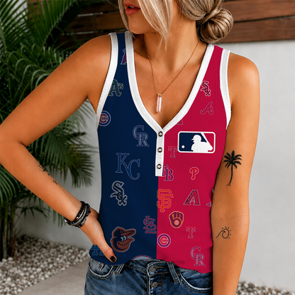 [FLASH SALE] NEW CUSTOMIZED MLB32 BBA MLB ALL TEAMS WOMEN'S V-NECK TANK TOP