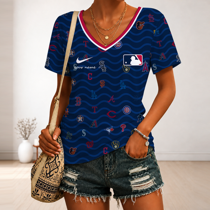 [FLASH SALE] NEW CUSTOMIZED MLB32 MLB ALL TEAMS V-NECK FEMALE SHIRT