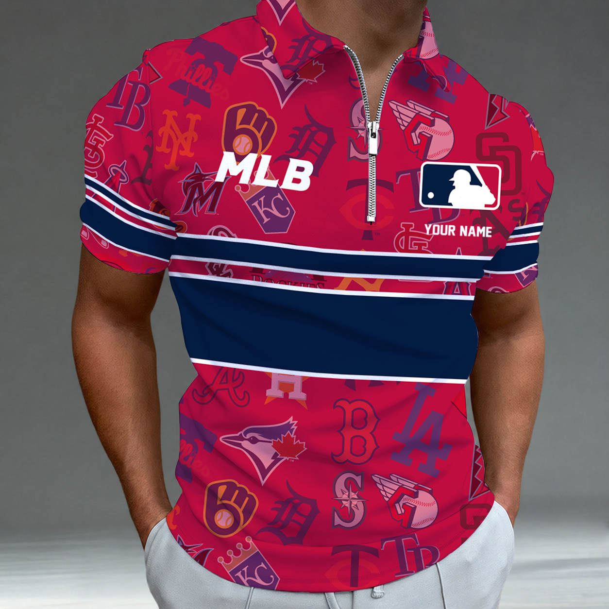 [FLASH SALE] NEW CUSTOMIZED MLB32 ALL TEAMS ZIP POLO SHIRT